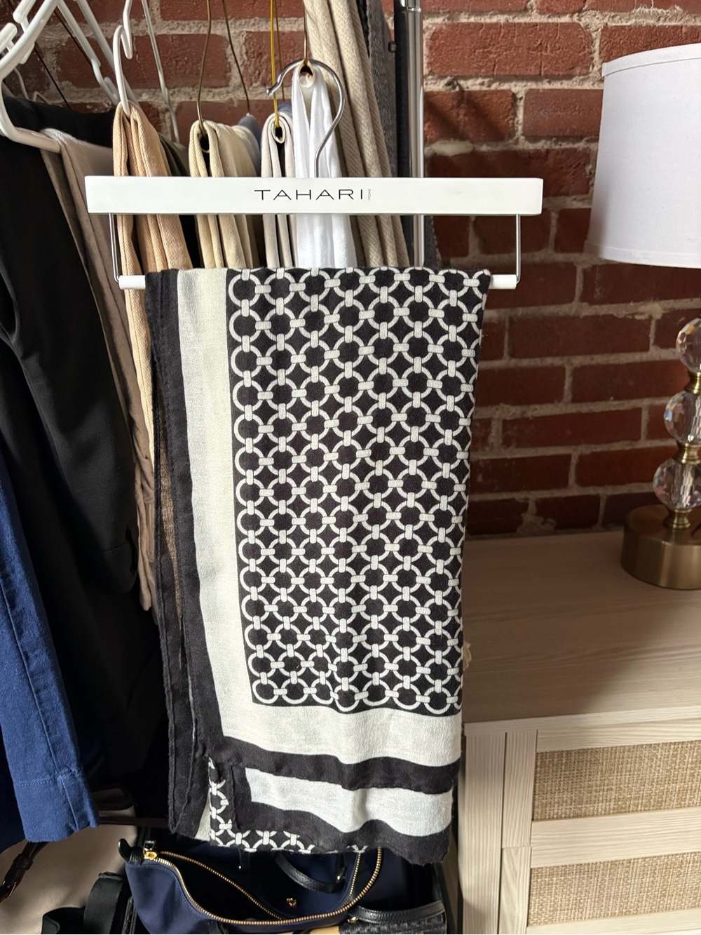 Tahari Black and White Geometric Scarf